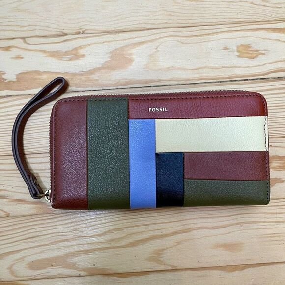 New‎ Fossil Patchwork Zip Around Wallet Clutch Leather RFID Blocker Slots Purse - Picture 9 of 9
